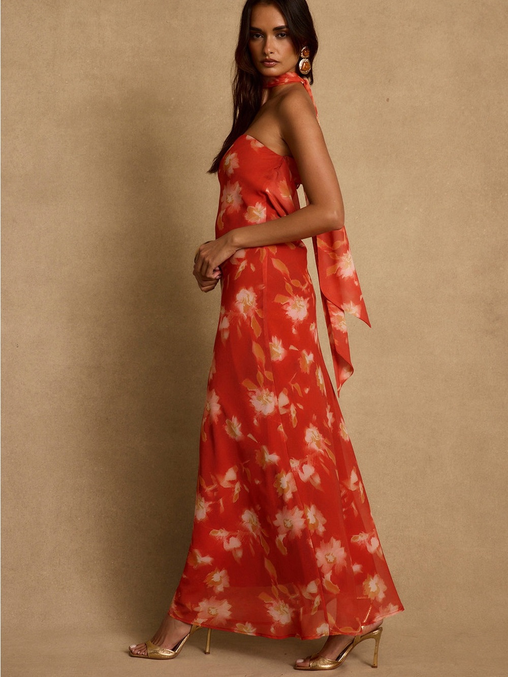 12th Tribe red floral maxi dress with tie